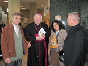 Schönstatt members with Nuncio in USA Pietro Sambi (second left) and Fr. Michael Schapfel, Diocesan Schoenstatt priest (right)