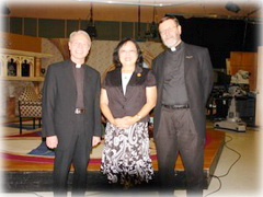 Fr. Gerold Langsch, Cathy Johnson, Fr. Mitch Pakwa