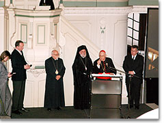 Grußworte: Thomas Römer, Kardinal Sterzinsky, Bischof Evemnios von Lefka, Erzbischof Karekin Bekdijan (von rechts)