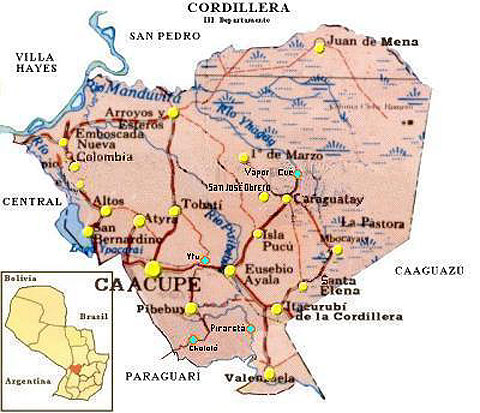 Karte des Bezirks Cordillera in Paraguay
