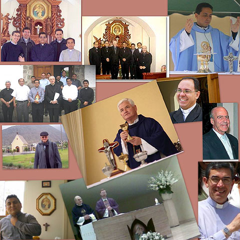 Patenschaft für einen Priester: Collage von Schönstattpatres und Diözesanpriestern, die mit dem Heiligtum in Lima verbunden sind; auch dabei: Pfr. Jurgen von der Bewegung Sodalicio 