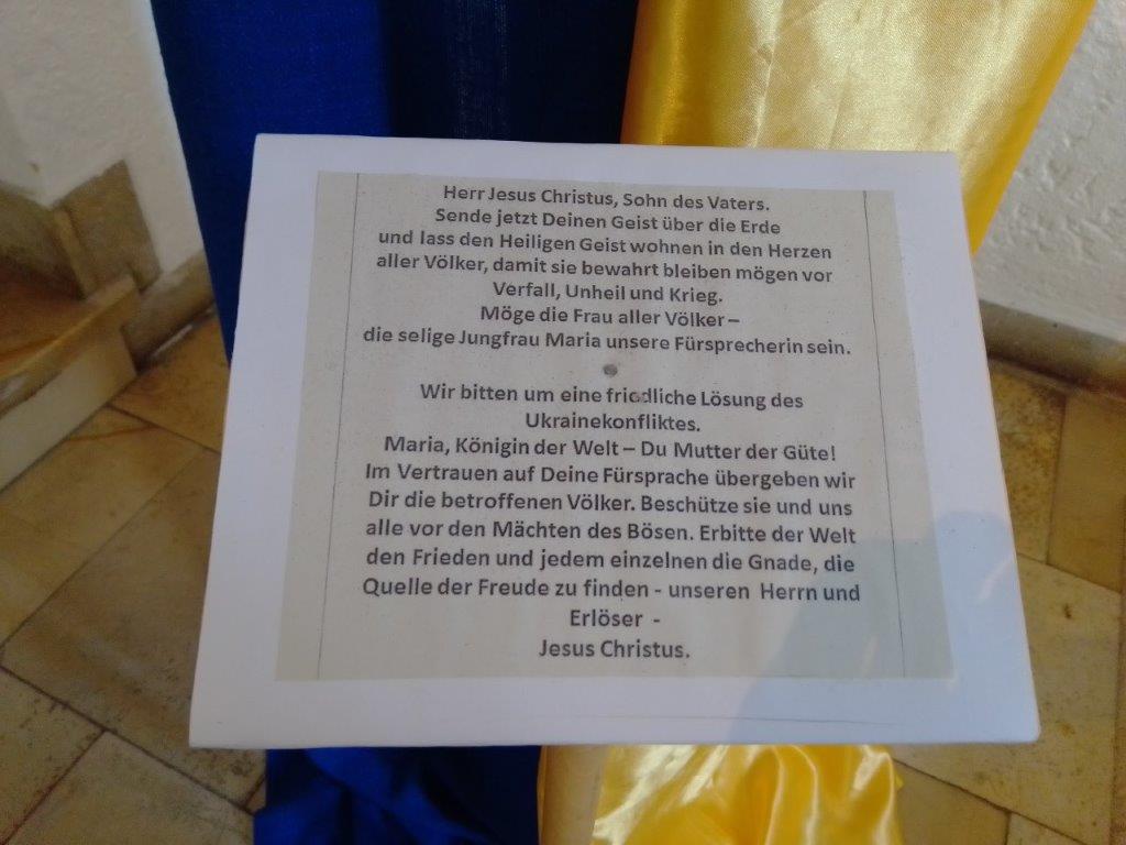 In der Pallottinerkirche: Gebet für die Ukraine